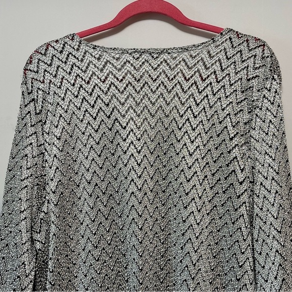 Vtg DIVINE Tunic Top Metallic Silver Chevron Cut-Out Design Disco Flowy Size 3XL - Picture 7 of 16